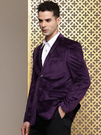 House of Pataudi Notched Lapel Single-Breasted Velvet Finish Jashn Party Blazer