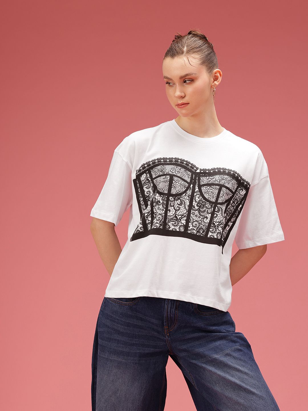 DressBerry Pure Cotton Graphic Printed Relaxed Fit T-shirt