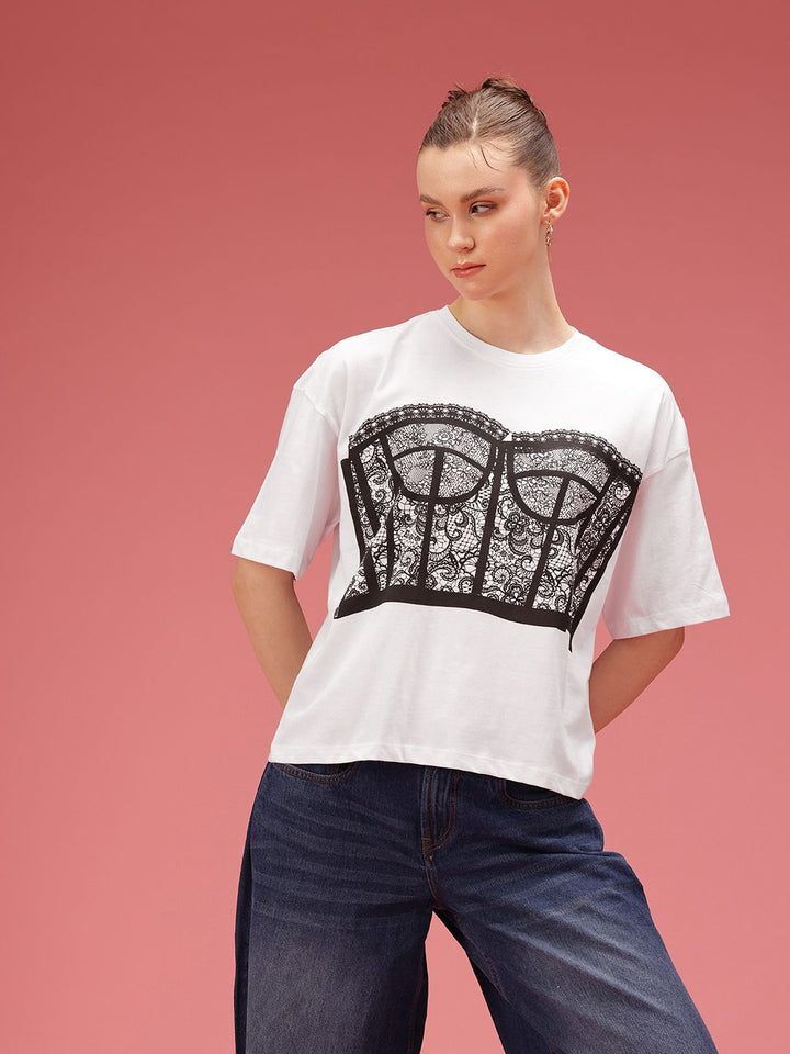 DressBerry Pure Cotton Graphic Printed Relaxed Fit T-shirt