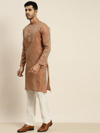 SOJANYA Men Orange Ethnic Motifs Kurta with Pyjamas & Nehru Jacket
