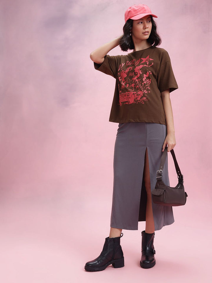 DressBerry Women Printed Drop-Shoulder Sleeves Pure Cotton Relaxed Fit T-shirt