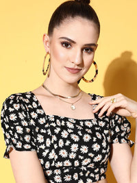 Berrylush Floral Print Crepe Empire Crop Top