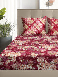 Story@home Arena Magenta & White Floral Microfiber 180 TC Queen Bedsheet & 2 Pillow Covers