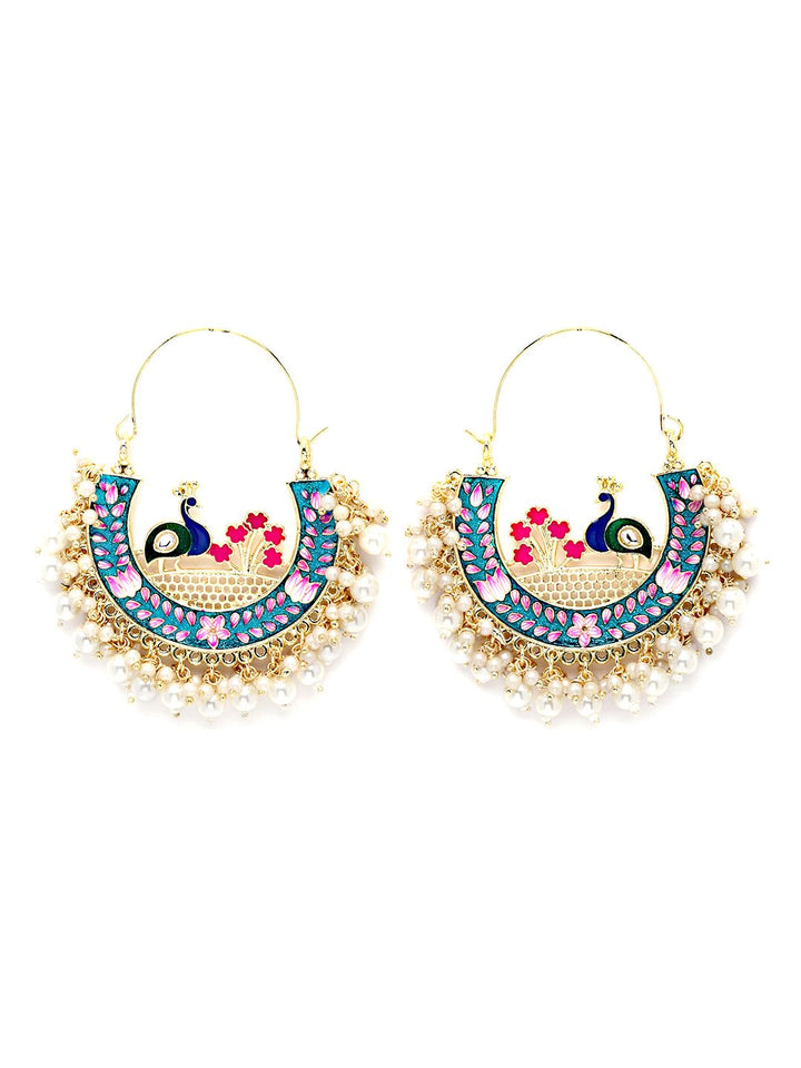 KARATCART Gold Plated & Blue Contemporary Chandbalis Earrings