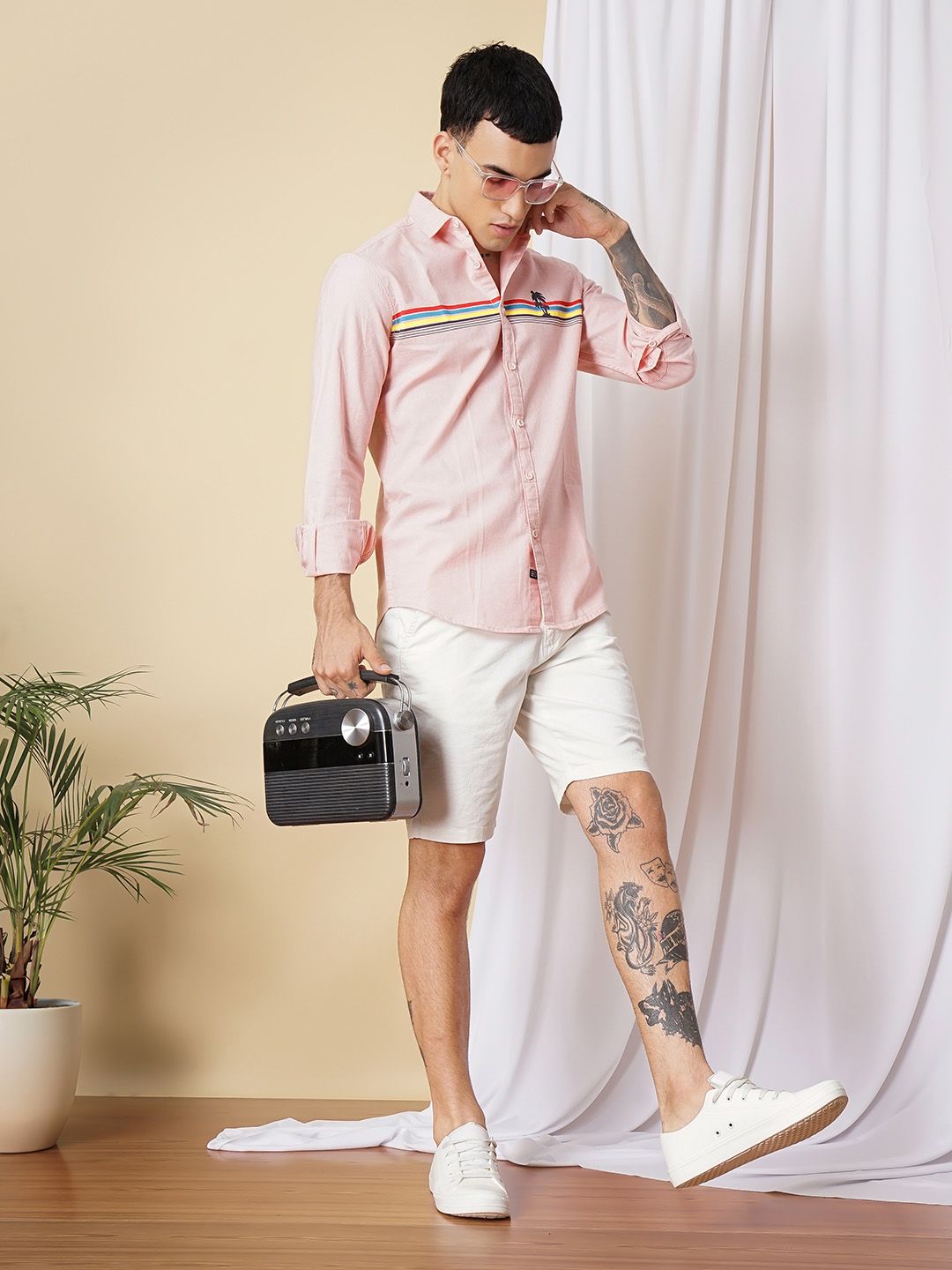 The Indian Garage Co Pure Cotton Horizontal Stripes Casual Shirt