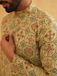 SOJANYA Men Cotton Linen Geometric Printed Straight Kurta