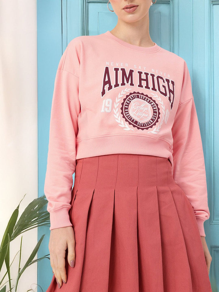 DressBerry Varsity Cool Printed Oversized Crop Sweatshirts