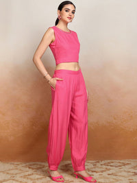 Vishudh Women Printed Crop Top & Pant with Jacket Co-Ord Set