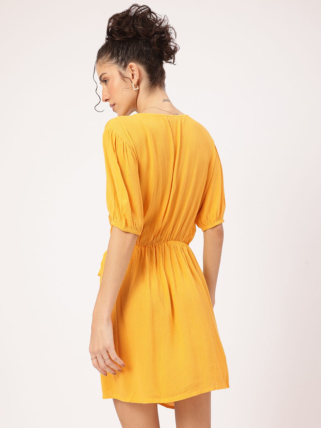 DressBerry Modern Muse Puff Sleeves Wrap Mini Dress