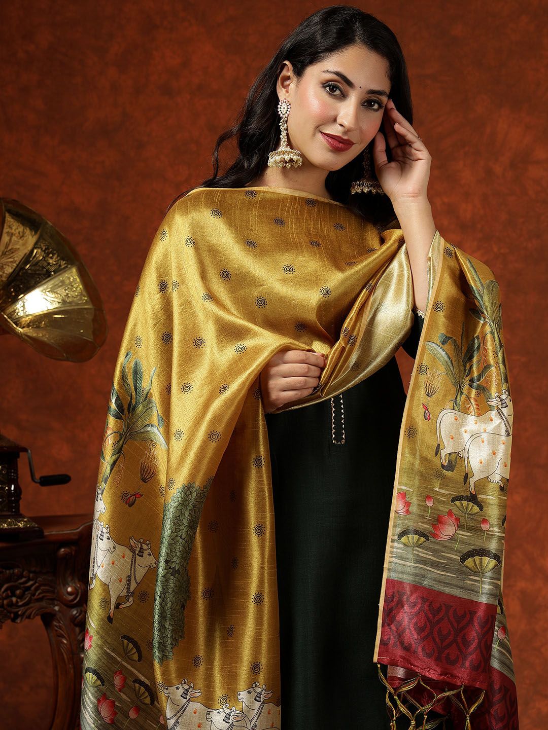 Kalini Women Straight Kurta Pant Set With Digital Print Dupatta