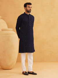 SOJANYA Kurta Kapas Tulen Bersulam Labuci Mandarin Dengan Churidar
