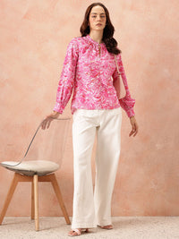 all about you Abstract Print Mandarin Collar Bishop Sleeves Top