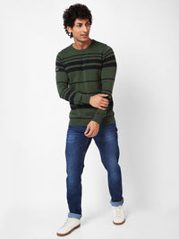 SPYKAR Striped Ribbed Cotton Pullover Sweater