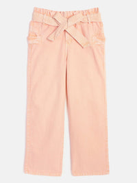 YK Girls Peach-Coloured Pure Cotton High-Rise Denim Culottes