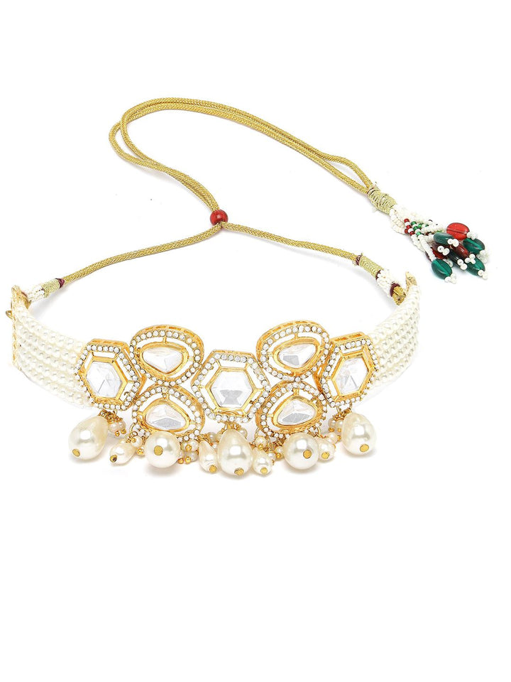 Karatcart berlapis emas berlapis Kundan-studded & mutiara yang ditetapkan perhiasan choker