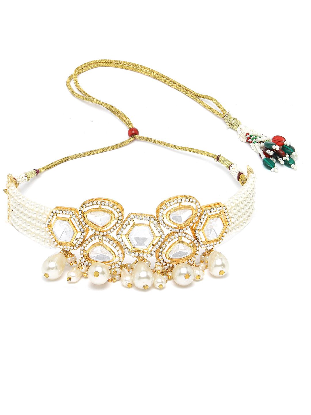 Karatcart berlapis emas berlapis Kundan-studded & mutiara yang ditetapkan perhiasan choker