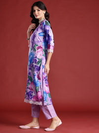 Indo Era Floral Printed Thread Work Kurta with Trousers & Dupatta