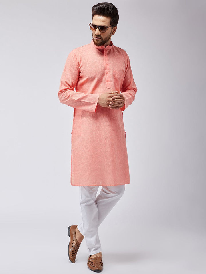 SOJANYA Kurta Lurus Pepejal Berwarna Peach Lelaki