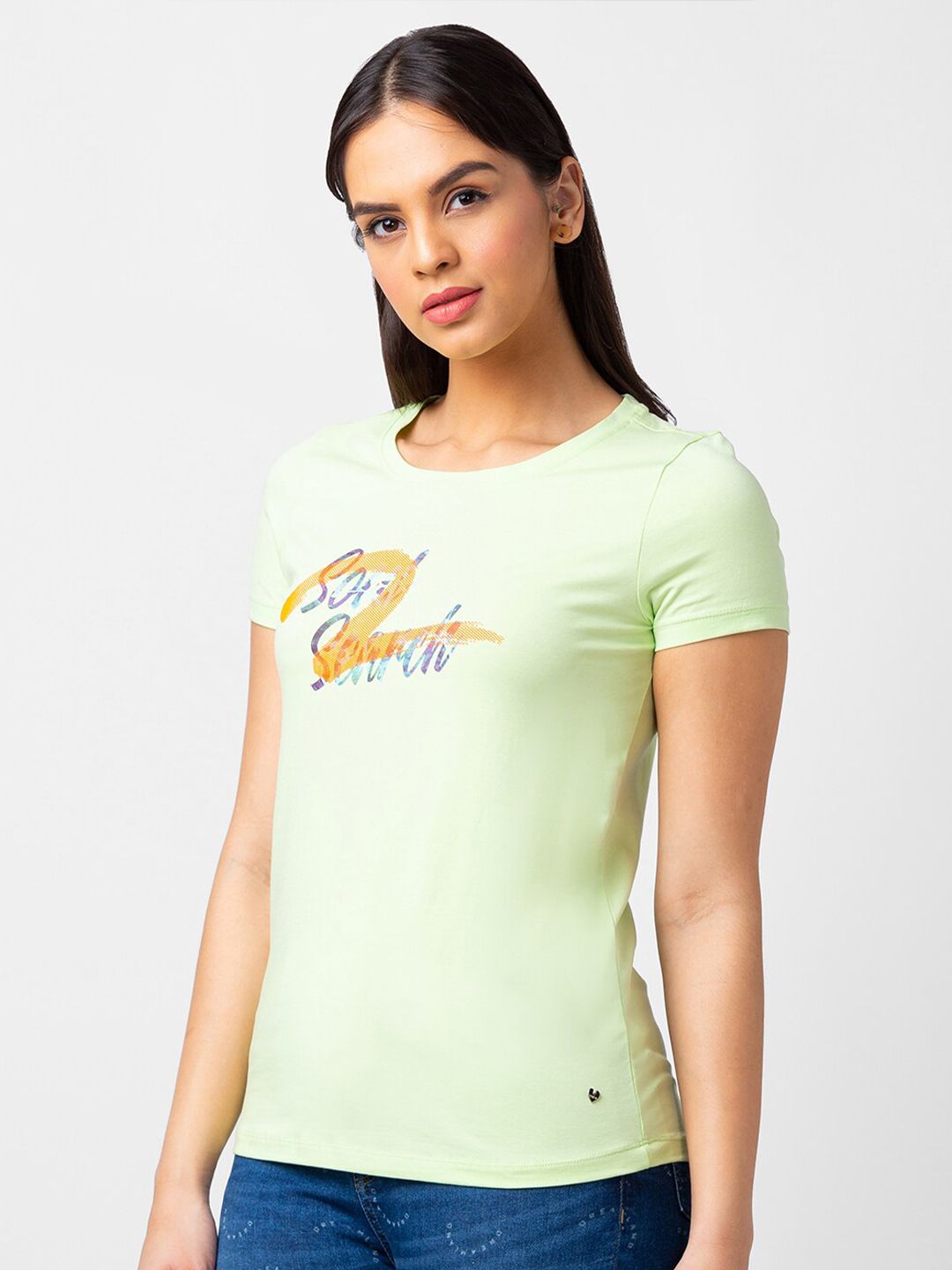 SPYKAR Women Typography Printed T-shirt
