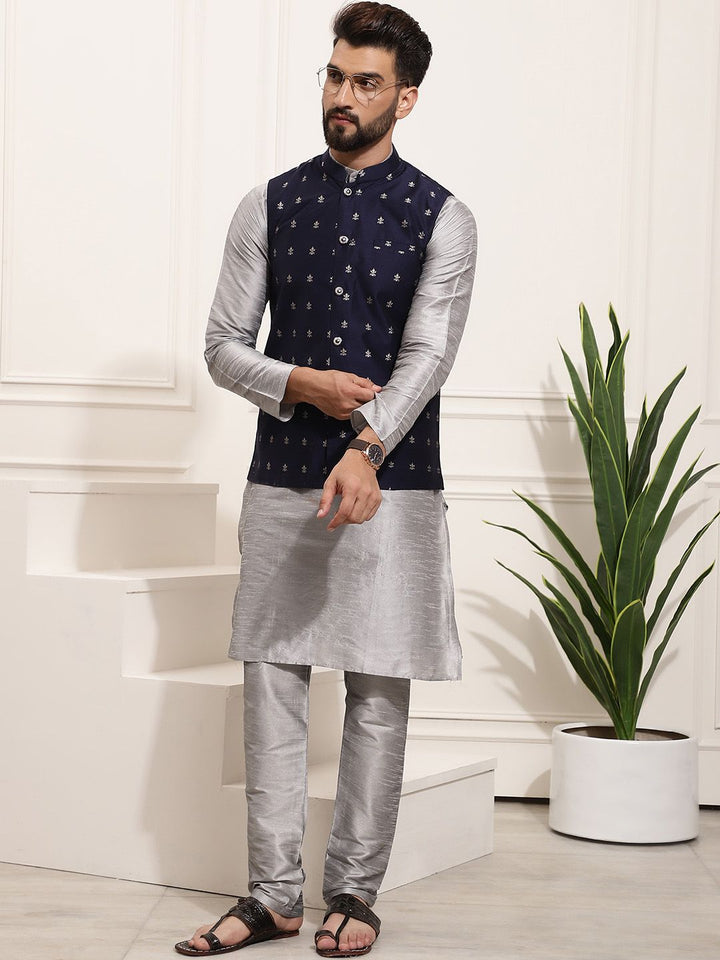 SOJANYA Kurta Rekaan Sendiri Lelaki Kelabu & Hitam dengan Jaket Churidar & Nehru