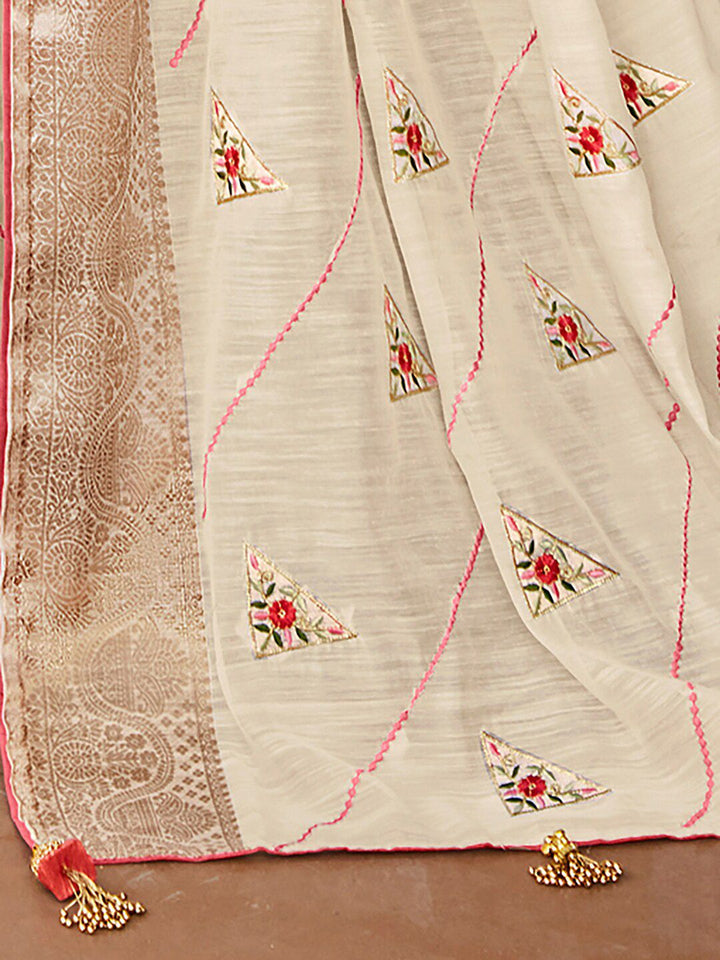 Saree mall Floral Embroidered Sequin Embellished Zari Saree