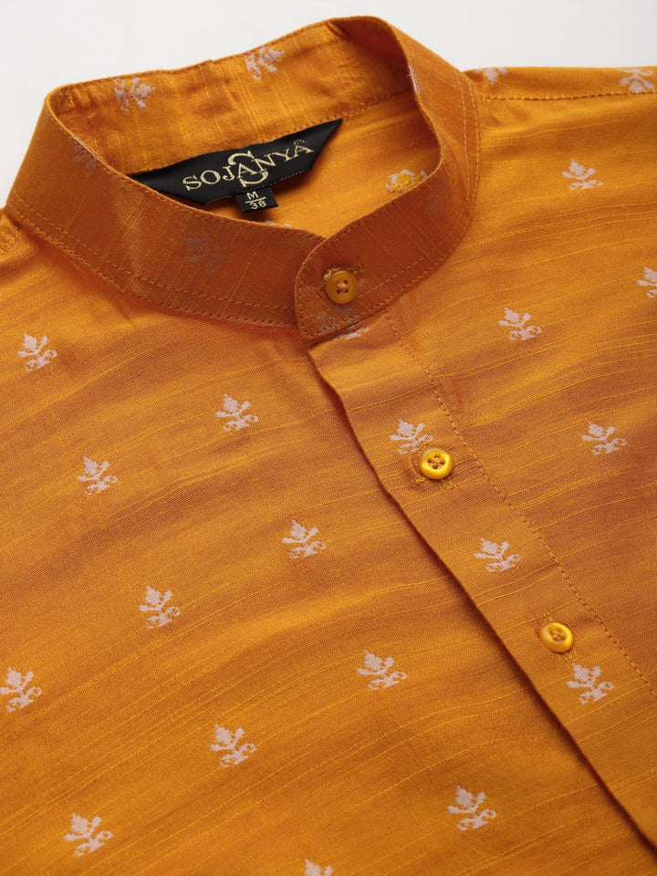 SOJANYA Men Orange Ethnic Motifs Kurta with Churidar & Nehru Jacket