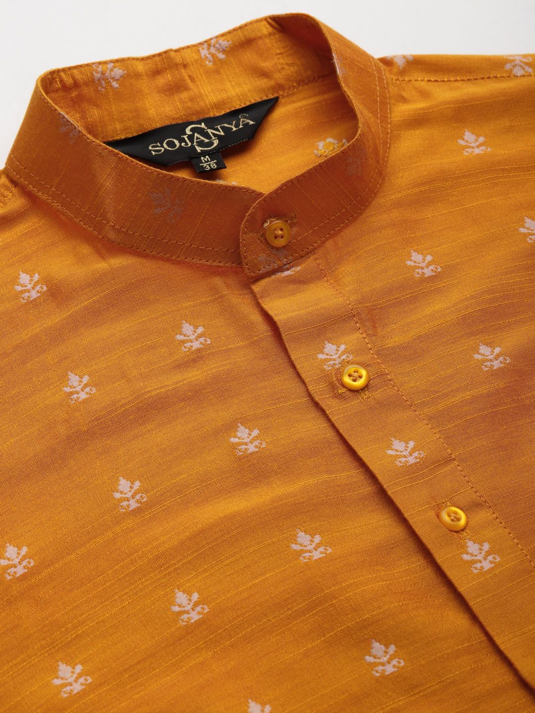 SOJANYA Men Orange Ethnic Motifs Kurta with Churidar & Nehru Jacket