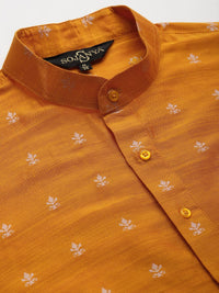 SOJANYA Men Orange Ethnic Motifs Kurta with Churidar & Nehru Jacket