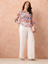 all about you Abstract Print Georgette Semi-Sheer Draped-Style Top