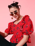 STREET 9 Deep Red Floral Top