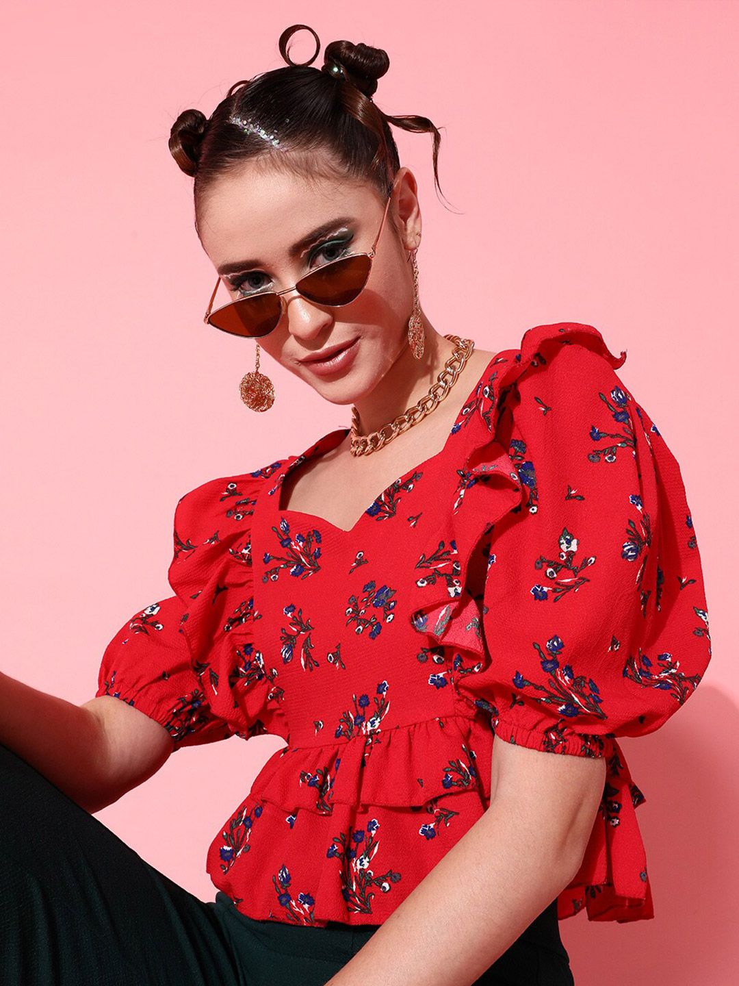 STREET 9 Deep Red Floral Top