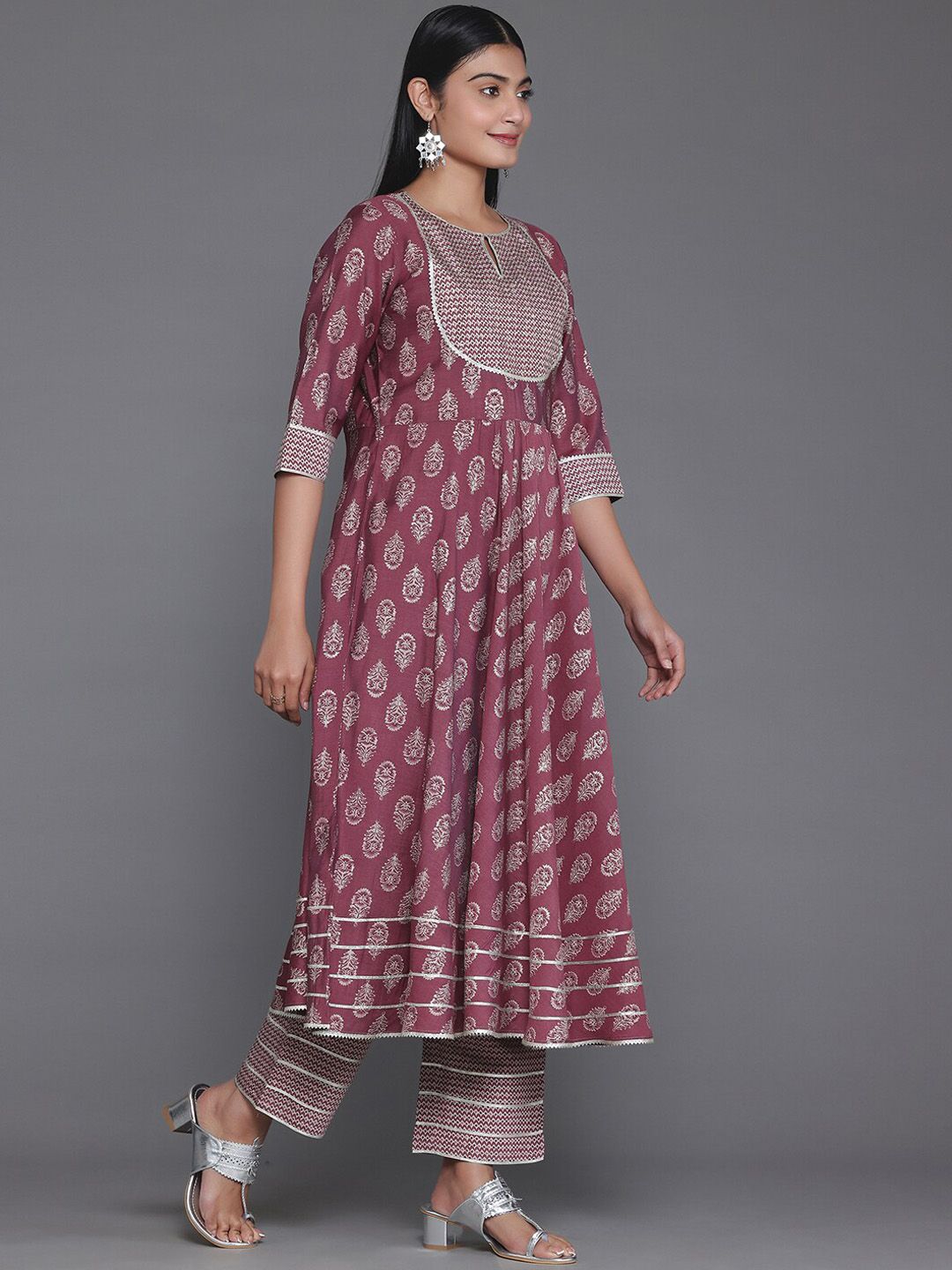 Libas Floral Printed Empire Gotta Patti Kurta with Palazzos & With Dupatta