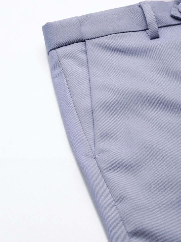 DENNISON Men Blue Solid Smart Auto Fit Waist Formal Trousers