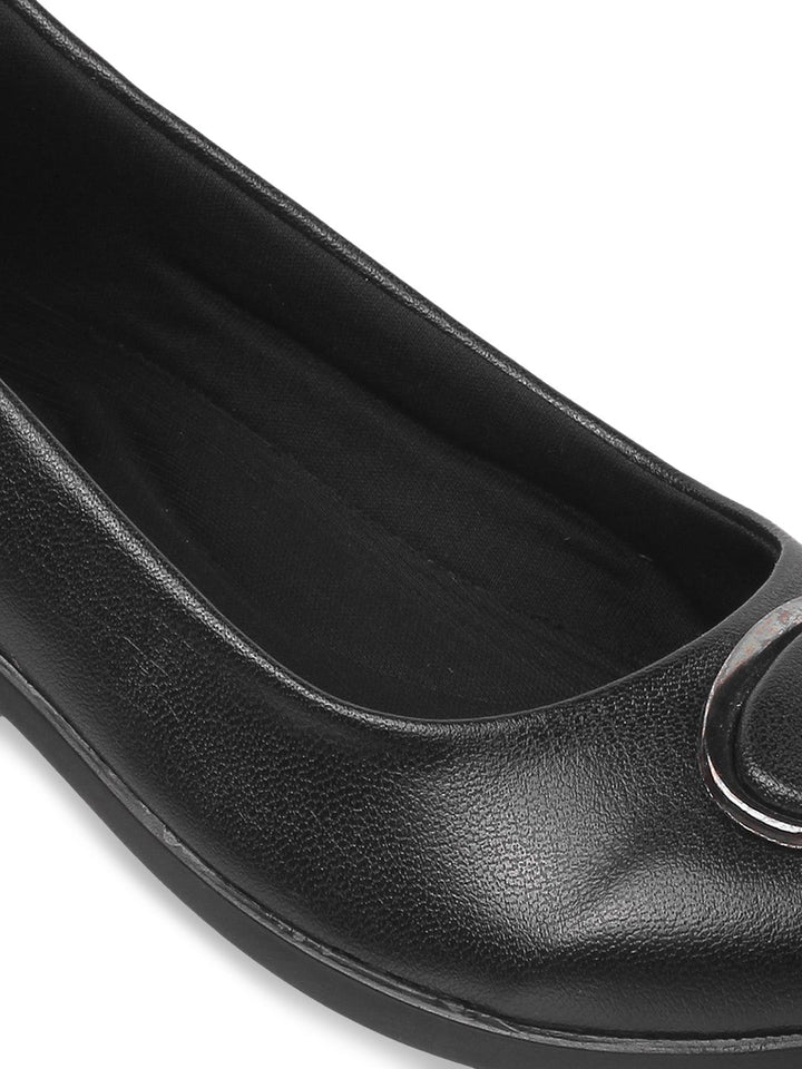 Metro Round Toe Embellished Block Pumps