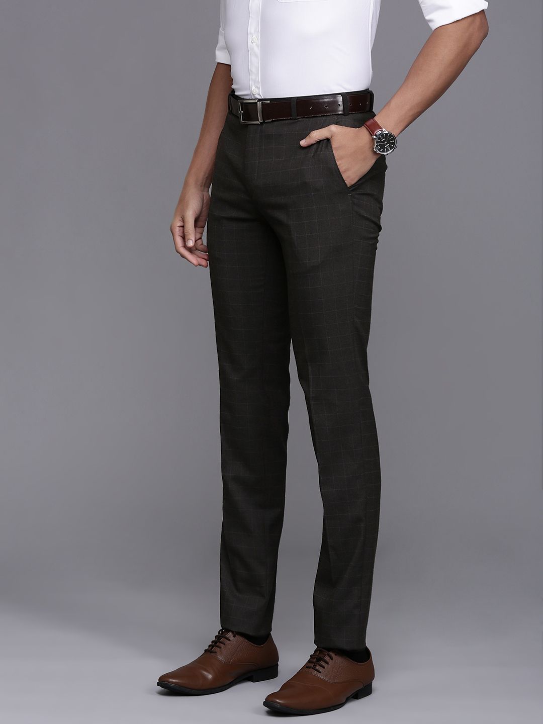 Raymond Men Checked Slim Fit Formal Trousers