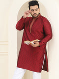 SOJANYA PLUS Men Maroon Benang Sulam Kurta Kerja