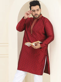 SOJANYA PLUS Lelaki Maroon Sulam Benang Kerja Kurta