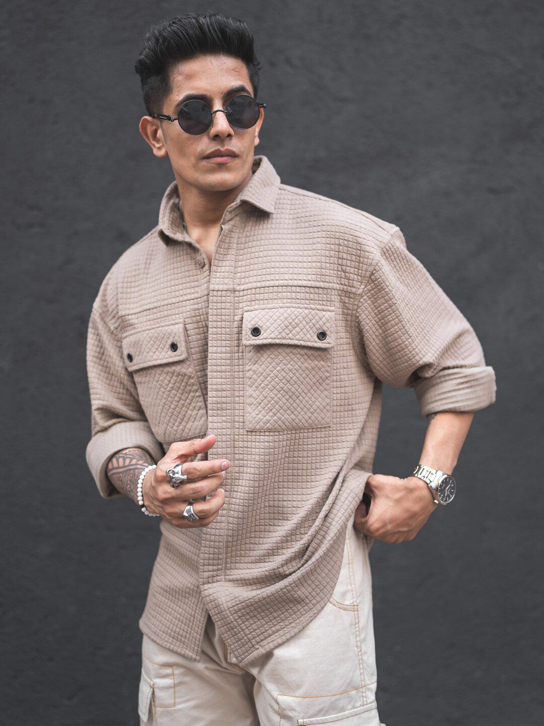 Powerlook Checked India Slim Opaque Structured Double Pockets Oversized Casual Shaket