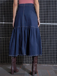 SASSAFRAS Denim Midi Flared Skirt