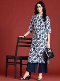 Anouk Floral Printed Boat Neck Straight Kurta