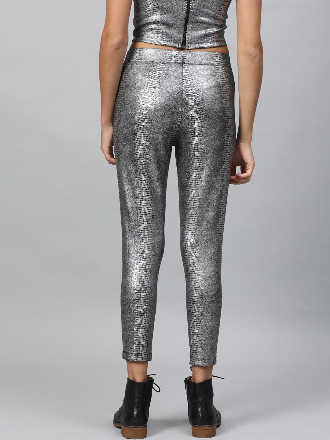 STREET 9 Women Silver Solid Skinny-Fit Treggings