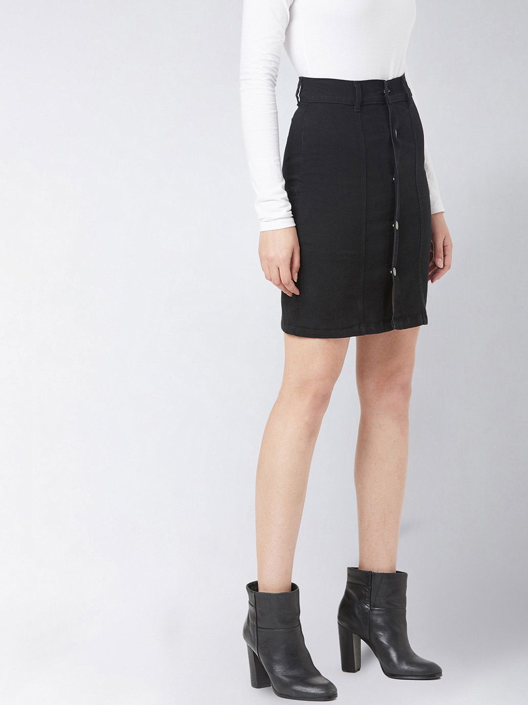 Miss Chase Black Denim Mini Straight Skirt