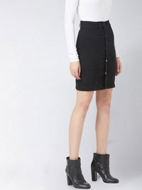 Miss Chase Black Denim Mini Straight Skirt