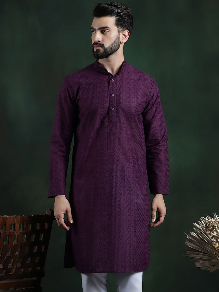 SOJANYA Ethnic Motifs Embroidered Mandarin Collar Thread Work Cotton Straight Kurta