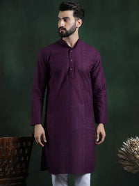 SOJANYA Ethnic Motifs Embroidered Mandarin Collar Thread Work Cotton Straight Kurta