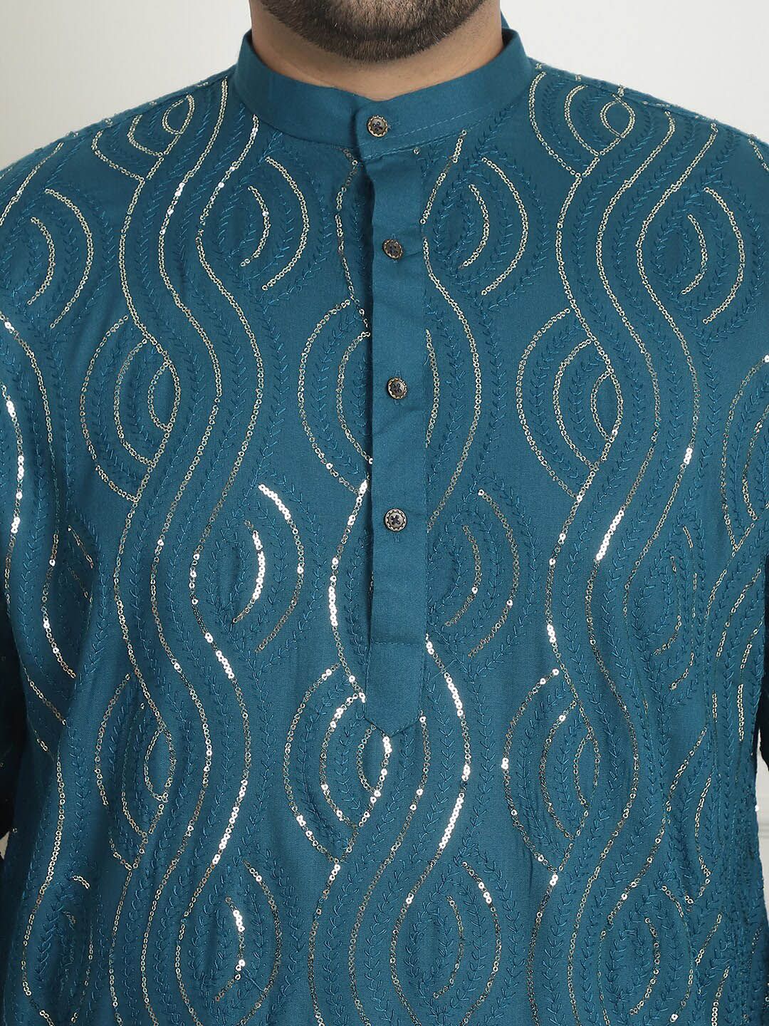SOJANYA PLUS PLus Size Ethnic Motifs Embroidered Band Collar Long Sleeves Straight Kurta