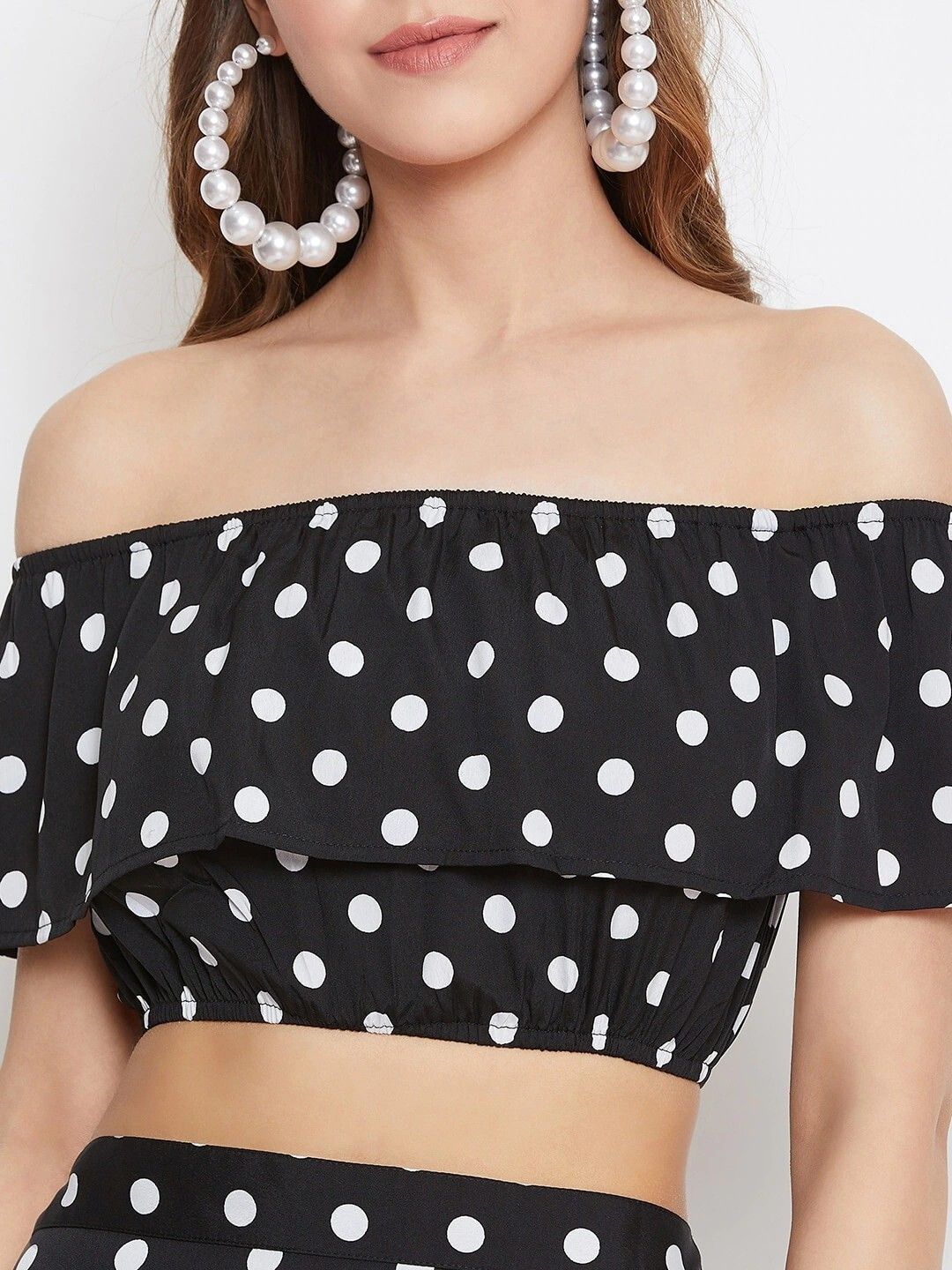 Berrylush Black & White Polka Dots Printed Two-Piece Dress