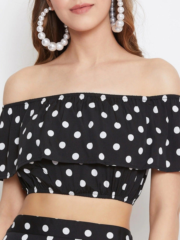 Berrylush Black & White Polka Dots Printed Two-Piece Dress
