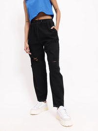 DressBerry Women Lived-In Charm Distressed Pure Cotton Slouchy Fit Jeans