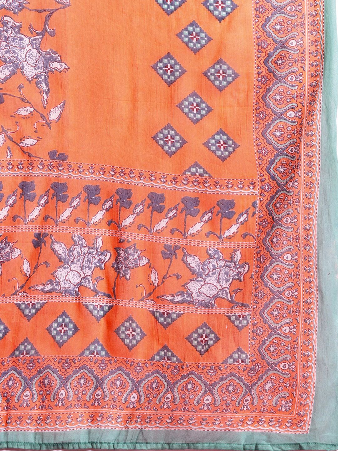 Anouk Floral Printed Pure Cotton Kurta dengan Seluar & Dupatta